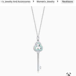 Tiffany Co. Keys beaded open trefoil key pendant, sterling silver, small, 16"